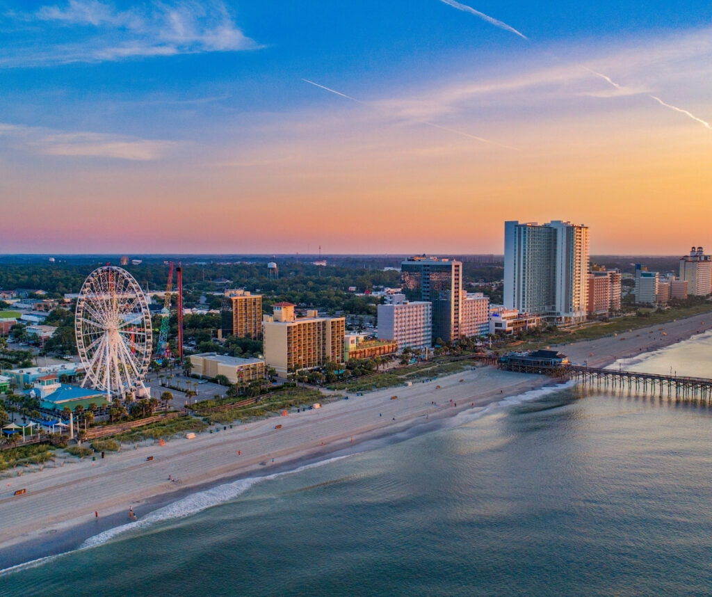 Pier in Myrtle Beach South Carolina SC Drone Aerial